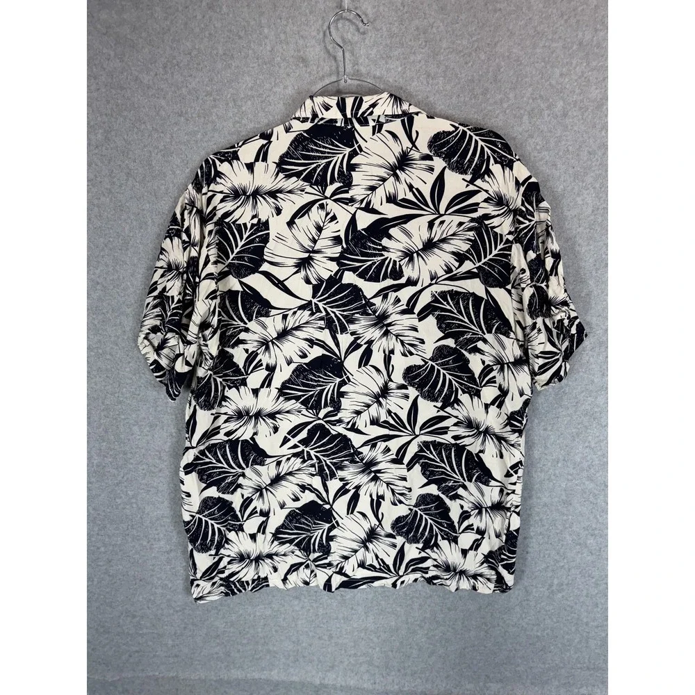 Maroda Shirt Mens XL Black White Tropical Hawaiian Short Sleeve Button Up Floral